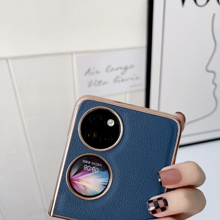 For Huawei P50 Pocket Nano Electroplating Genuine Leather Phone Case(Blue) - Huawei Cases by PMC TechLife | Online Shopping South Africa | PMC TechLife | Buy Now Pay Later Mobicred