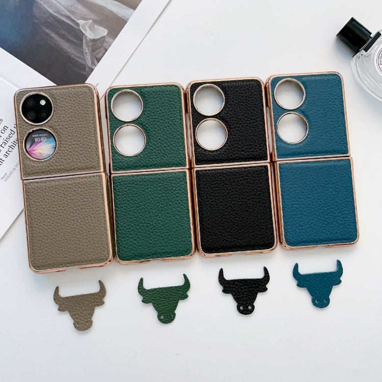 For Huawei P50 Pocket Nano Electroplating Litchi Texture Genuine Leather Phone Case(Green) - Huawei Cases by PMC TechLife | Online Shopping South Africa | PMC TechLife | Buy Now Pay Later Mobicred