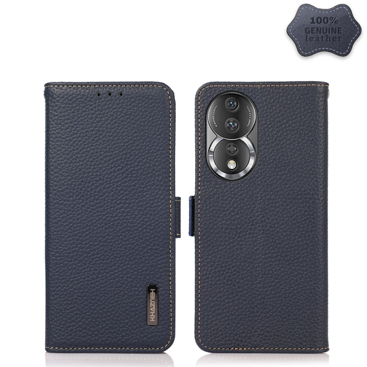 For Honor 80 KHAZNEH Side-Magnetic Litchi Genuine Leather RFID Phone Case(Blue) - Honor Cases by PMC TechLife | Online Shopping South Africa | PMC TechLife | Buy Now Pay Later Mobicred