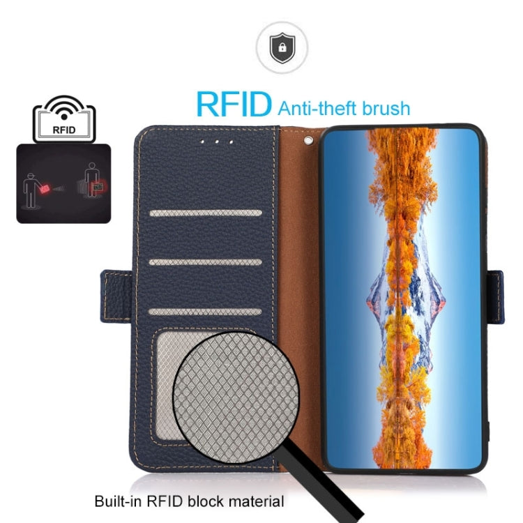 For Honor 80 KHAZNEH Side-Magnetic Litchi Genuine Leather RFID Phone Case(Blue) - Honor Cases by PMC TechLife | Online Shopping South Africa | PMC TechLife | Buy Now Pay Later Mobicred