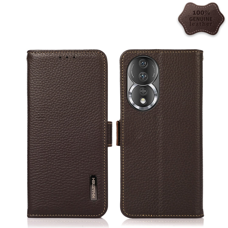 For Honor 80 KHAZNEH Side-Magnetic Litchi Genuine Leather RFID Phone Case(Brown) - free shipping - PMC TechLife - Order now!