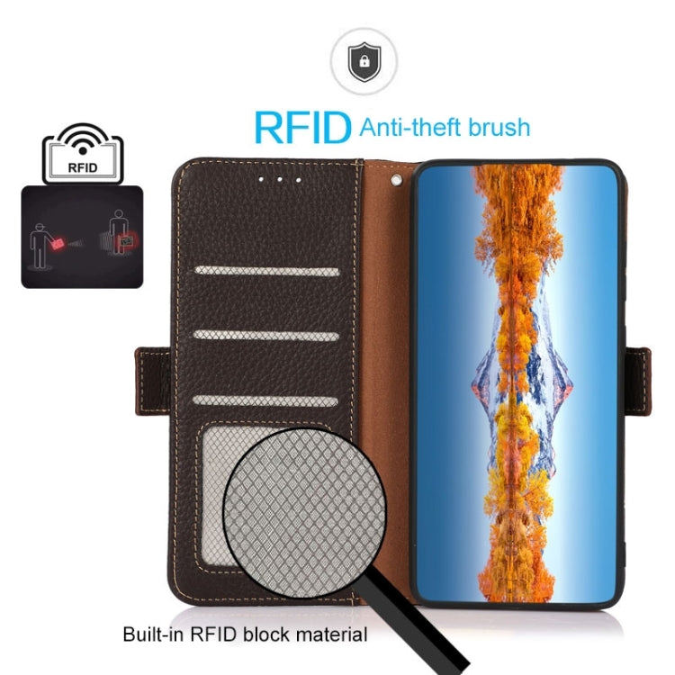 For Honor 80 KHAZNEH Side-Magnetic Litchi Genuine Leather RFID Phone Case(Brown) - free shipping - PMC TechLife - Order now!