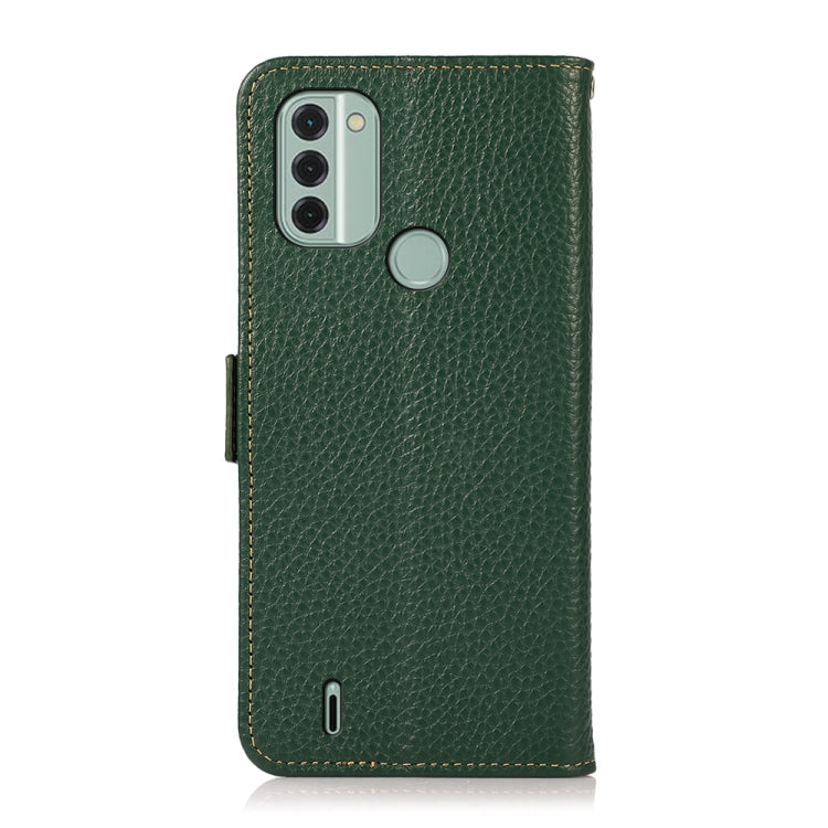 For Nokia C31 KHAZNEH Side-Magnetic Litchi Genuine Leather RFID Phone Case(Green) - Nokia Cases by PMC TechLife | Online Shopping South Africa | PMC TechLife | Buy Now Pay Later Mobicred