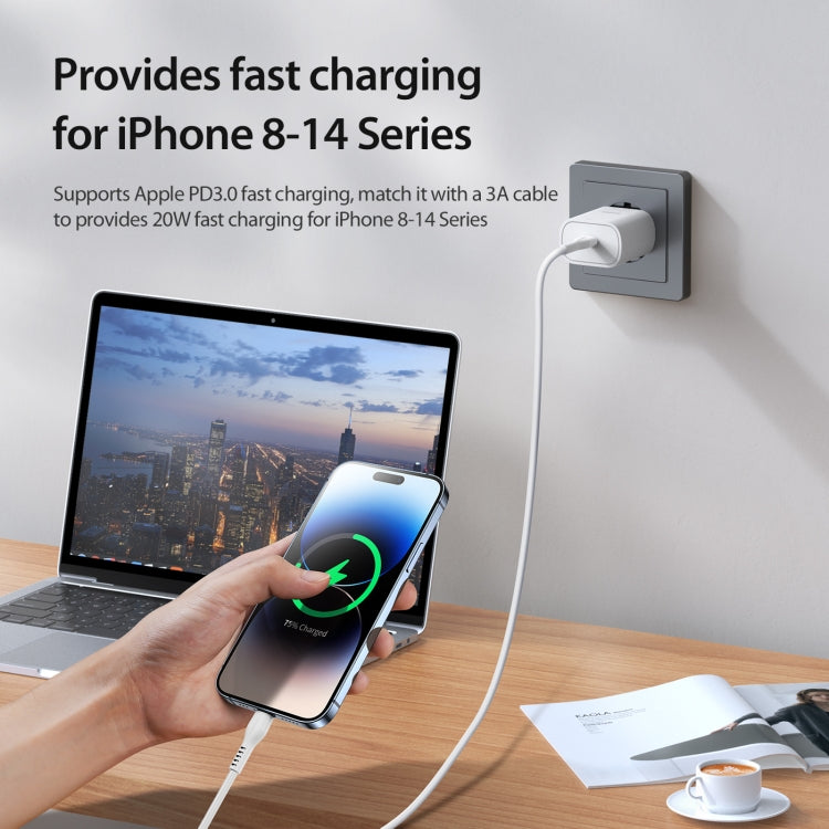 DUZZONA T6 PD 25W USB-C/Type-C Single Port Travel Charger,EU Plug(White) - USB Charger by DUZZONA | Online Shopping South Africa | PMC TechLife | Buy Now Pay Later Mobicred