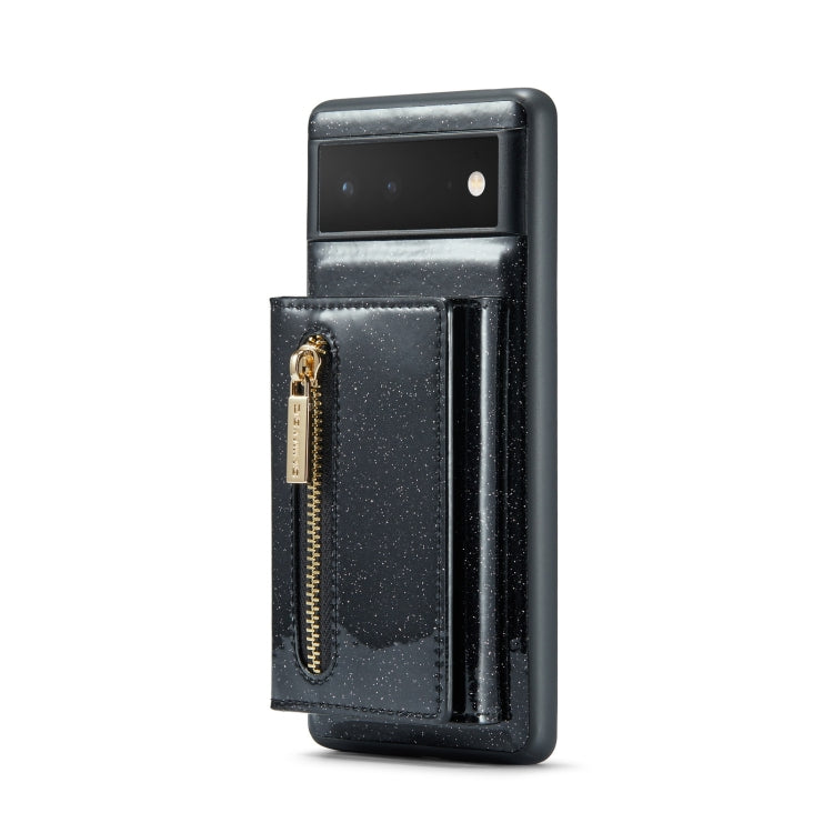 For Google Pixel 6 DG.MING M3 Series Glitter Powder Card Bag Leather Case(Black) - Google Cases by DG.MING | Online Shopping South Africa | PMC TechLife | Buy Now Pay Later Mobicred