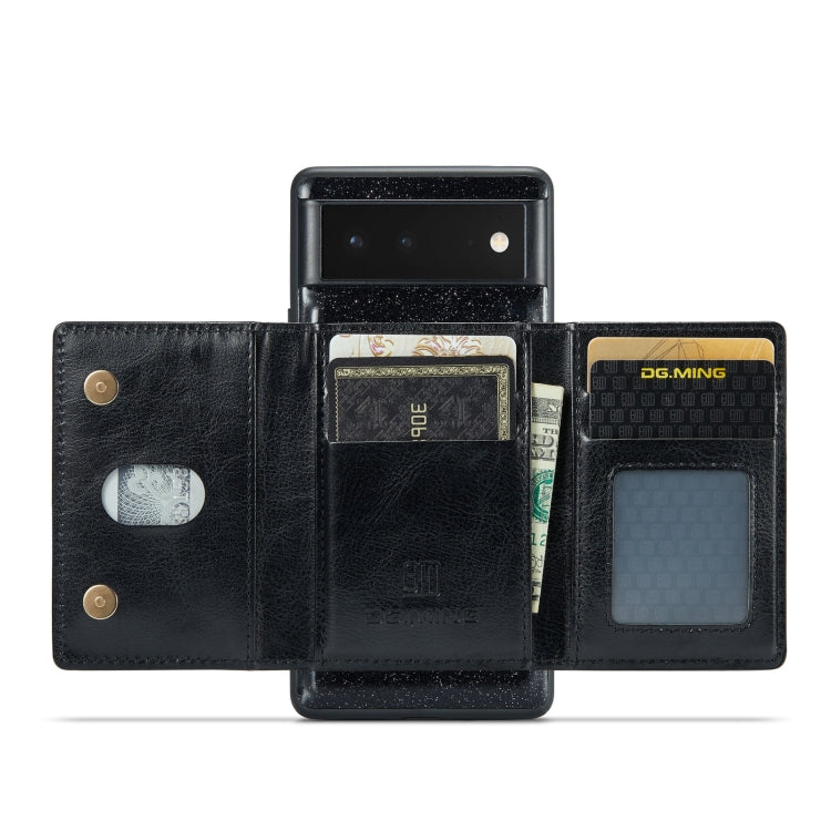 For Google Pixel 6 DG.MING M3 Series Glitter Powder Card Bag Leather Case(Black) - Google Cases by DG.MING | Online Shopping South Africa | PMC TechLife | Buy Now Pay Later Mobicred