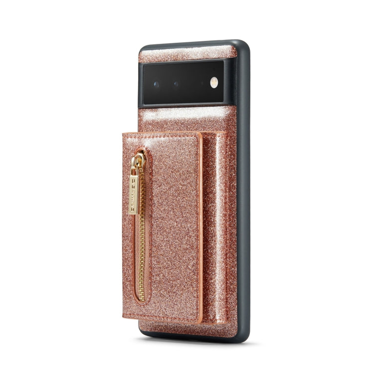 For Google Pixel 6 DG.MING M3 Series Glitter Powder Card Bag Leather Case(Rose Gold) - Google Cases by DG.MING | Online Shopping South Africa | PMC TechLife | Buy Now Pay Later Mobicred