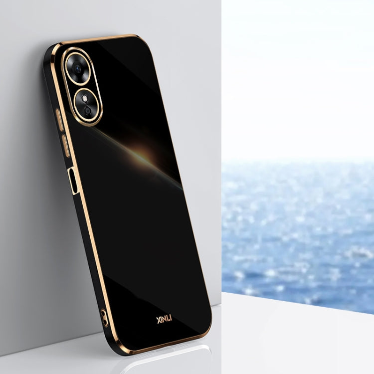 For OPPO A17 XINLI Straight 6D Plating Gold Edge TPU Phone Case(Black) - OPPO Cases by PMC TechLife | Online Shopping South Africa | PMC TechLife | Buy Now Pay Later Mobicred