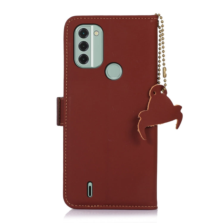 For Nokia C31 Genuine Leather Magnetic RFID Leather Phone Case(Coffee) - Nokia Cases by PMC TechLife | Online Shopping South Africa | PMC TechLife | Buy Now Pay Later Mobicred