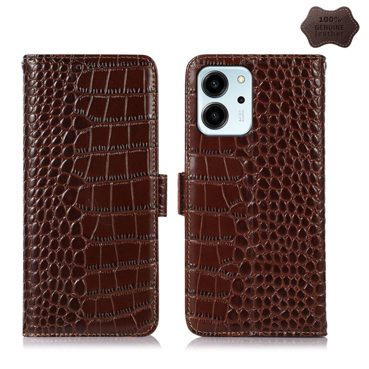 For Honor 80 SE Crocodile Top Layer Cowhide Leather Phone Case(Brown) - Honor Cases by PMC TechLife | Online Shopping South Africa | PMC TechLife | Buy Now Pay Later Mobicred