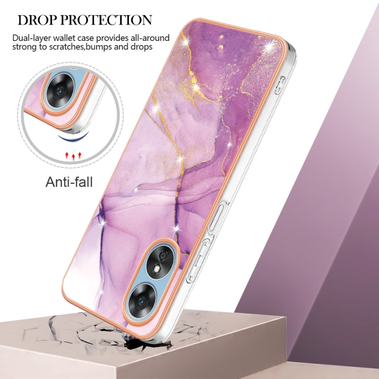 For OPPO A17 Electroplating Marble Dual-side IMD Phone Case(Purple 001) - OPPO Cases by PMC TechLife | Online Shopping South Africa | PMC TechLife | Buy Now Pay Later Mobicred