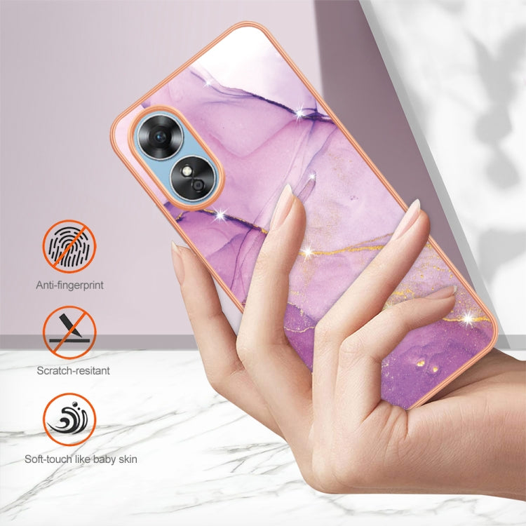 For OPPO A17 Electroplating Marble Dual-side IMD Phone Case(Purple 001) - OPPO Cases by PMC TechLife | Online Shopping South Africa | PMC TechLife | Buy Now Pay Later Mobicred