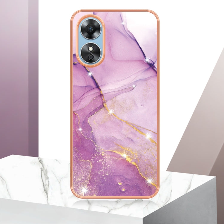 For OPPO A17 Electroplating Marble Dual-side IMD Phone Case(Purple 001) - OPPO Cases by PMC TechLife | Online Shopping South Africa | PMC TechLife | Buy Now Pay Later Mobicred