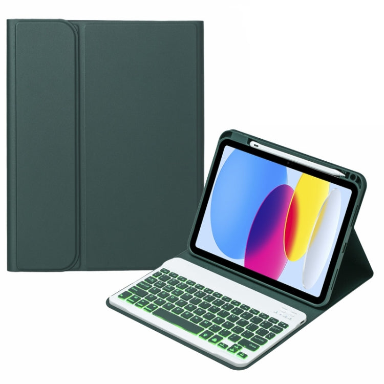 For iPad 10th Gen 10.9 2022 SA-10DS Backlight Bluetooth Keyboard Leather Tablet Case with Pen Slot(Dark Green) - Universal by PMC TechLife | Online Shopping South Africa | PMC TechLife