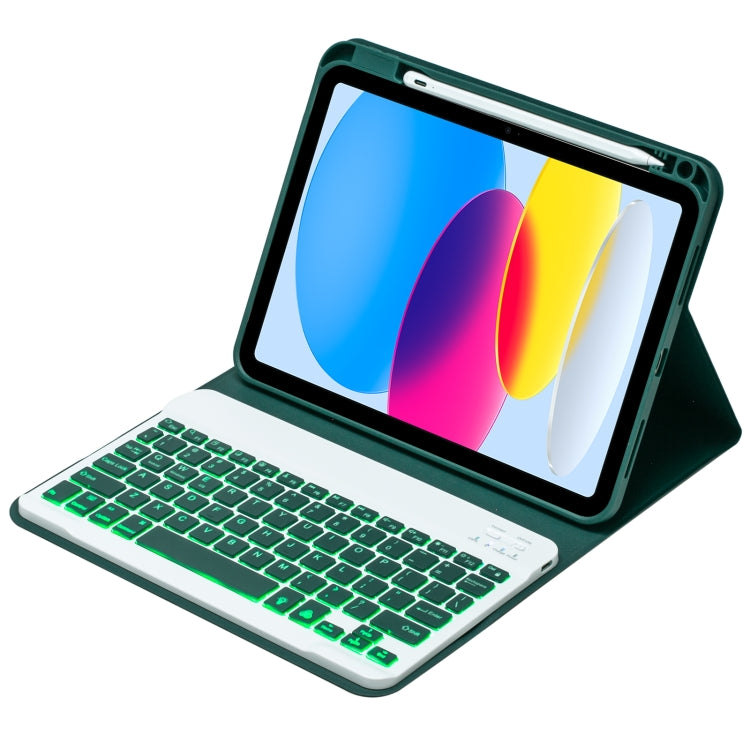 For iPad 10th Gen 10.9 2022 SA-10DS Backlight Bluetooth Keyboard Leather Tablet Case with Pen Slot(Dark Green) - Universal by PMC TechLife | Online Shopping South Africa | PMC TechLife