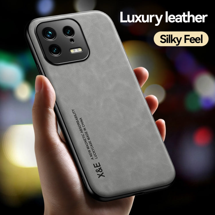For Xiaomi 13 Skin Feel Magnetic Leather Back Phone Case(Light Grey) - 13 Cases by PMC TechLife | Online Shopping South Africa | PMC TechLife