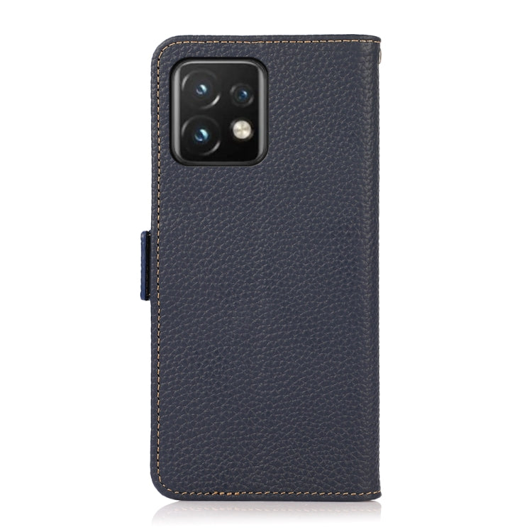 For Motorola Moto X40 Pro KHAZNEH Side-Magnetic Litchi Genuine Leather RFID Phone Case(Blue) - Motorola Cases by PMC TechLife | Online Shopping South Africa | PMC TechLife | Buy Now Pay Later Mobicred