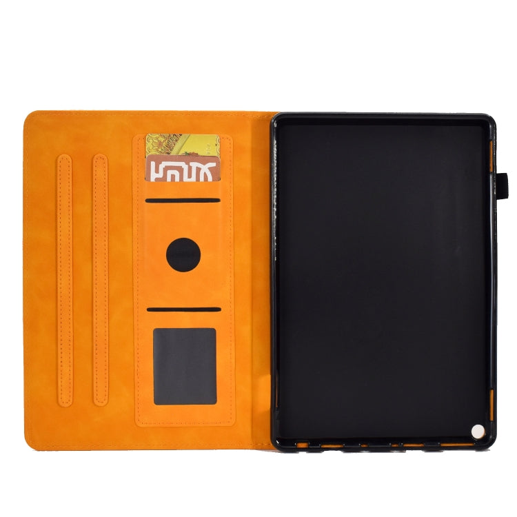 For Amazon Kindle Fire HD10 2021 Tower Embossed Leather Smart Tablet Case(Khaki) - Amazon by PMC TechLife | Online Shopping South Africa | PMC TechLife | Buy Now Pay Later Mobicred