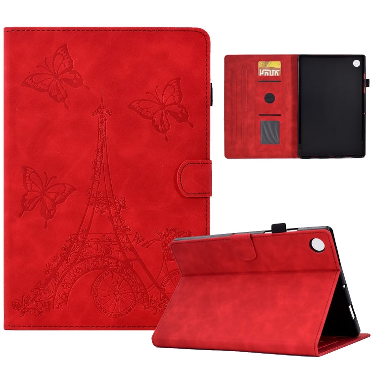 For Lenovo M10 Plus Tower Embossed Leather Smart Tablet Case(Red) - Lenovo by PMC TechLife | Online Shopping South Africa | PMC TechLife | Buy Now Pay Later Mobicred