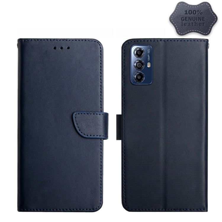 For Motorola Moto G Play 2023 HT02 Genuine Leather Fingerprint-proof Flip Phone Case(Blue) - Motorola Cases by PMC TechLife | Online Shopping South Africa | PMC TechLife | Buy Now Pay Later Mobicred