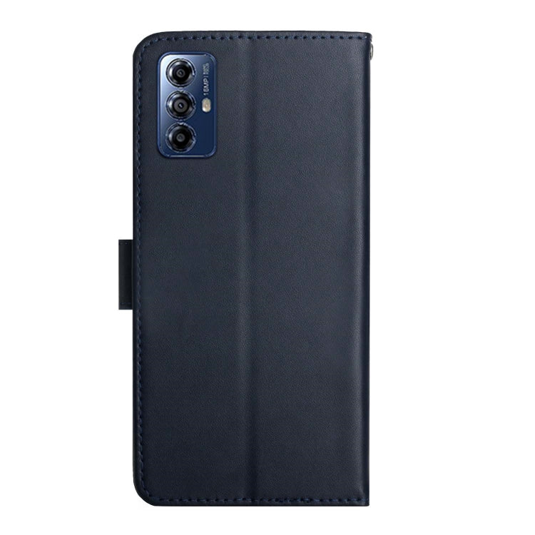 For Motorola Moto G Play 2023 HT02 Genuine Leather Fingerprint-proof Flip Phone Case(Blue) - Motorola Cases by PMC TechLife | Online Shopping South Africa | PMC TechLife | Buy Now Pay Later Mobicred