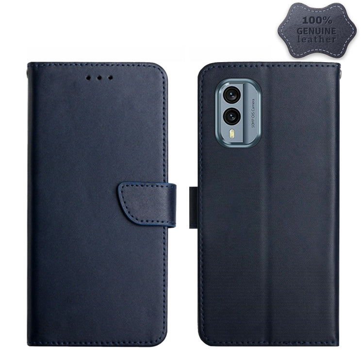For Nokia X30 HT02 Genuine Leather Fingerprint-proof Flip Phone Case(Blue) - Nokia Cases by PMC TechLife | Online Shopping South Africa | PMC TechLife | Buy Now Pay Later Mobicred