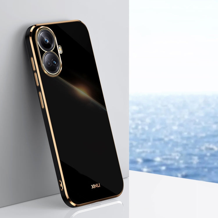 For Realme 10 Pro+ XINLI Straight 6D Plating Gold Edge TPU Phone Case(Black) - Realme Cases by PMC TechLife | Online Shopping South Africa | PMC TechLife | Buy Now Pay Later Mobicred