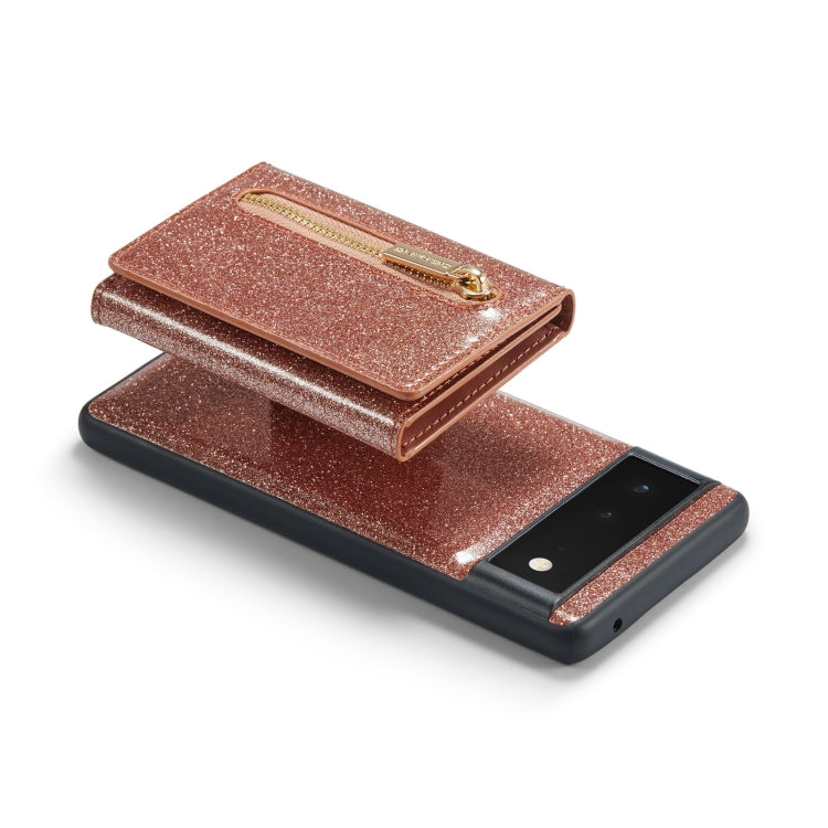 For Google Pixel 6a DG.MING M3 Series Glitter Powder Card Bag Leather Case(Rose Gold) - Google Cases by DG.MING | Online Shopping South Africa | PMC TechLife | Buy Now Pay Later Mobicred