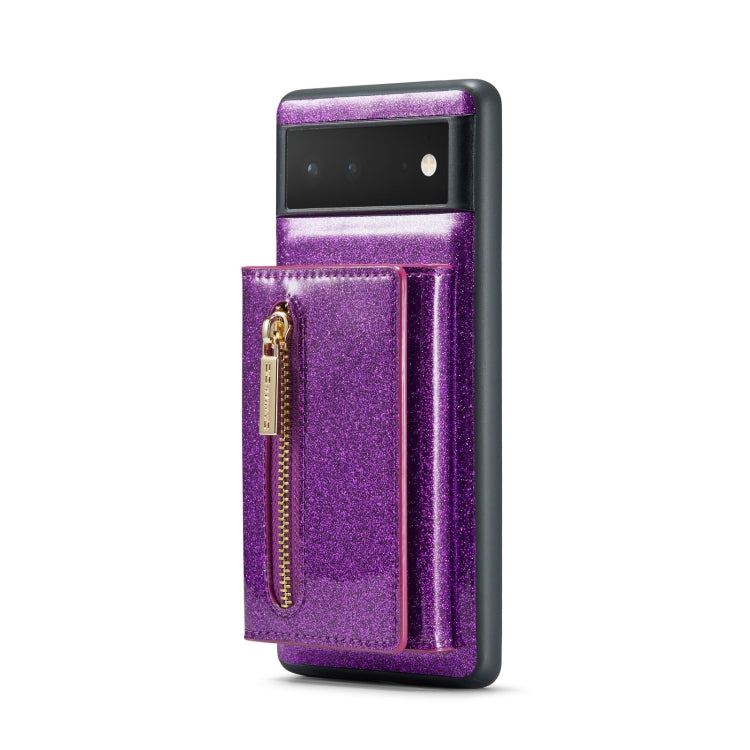 For Google Pixel 6a DG.MING M3 Series Glitter Powder Card Bag Leather Case(Dark Purple) - Google Cases by DG.MING | Online Shopping South Africa | PMC TechLife | Buy Now Pay Later Mobicred