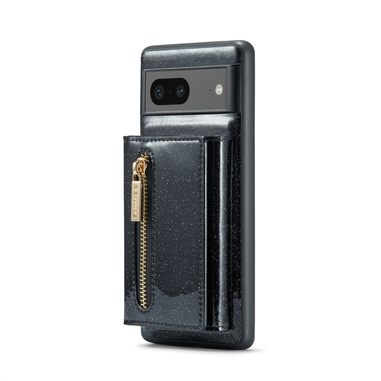 For Google Pixel 7 DG.MING M3 Series Glitter Powder Card Bag Leather Case(Black) - Google Cases by DG.MING | Online Shopping South Africa | PMC TechLife | Buy Now Pay Later Mobicred