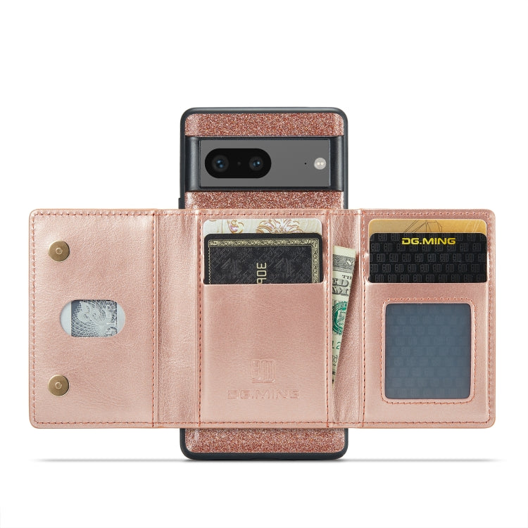 For Google Pixel 7 DG.MING M3 Series Glitter Powder Card Bag Leather Case(Rose Gold) - free shipping - PMC TechLife - Order now!