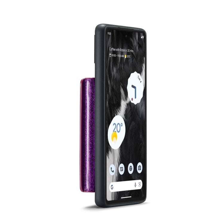 For Google Pixel 7 DG.MING M3 Series Glitter Powder Card Bag Leather Case(Dark Purple) - Google Cases by DG.MING | Online Shopping South Africa | PMC TechLife | Buy Now Pay Later Mobicred