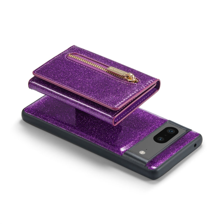 For Google Pixel 7 DG.MING M3 Series Glitter Powder Card Bag Leather Case(Dark Purple) - Google Cases by DG.MING | Online Shopping South Africa | PMC TechLife | Buy Now Pay Later Mobicred
