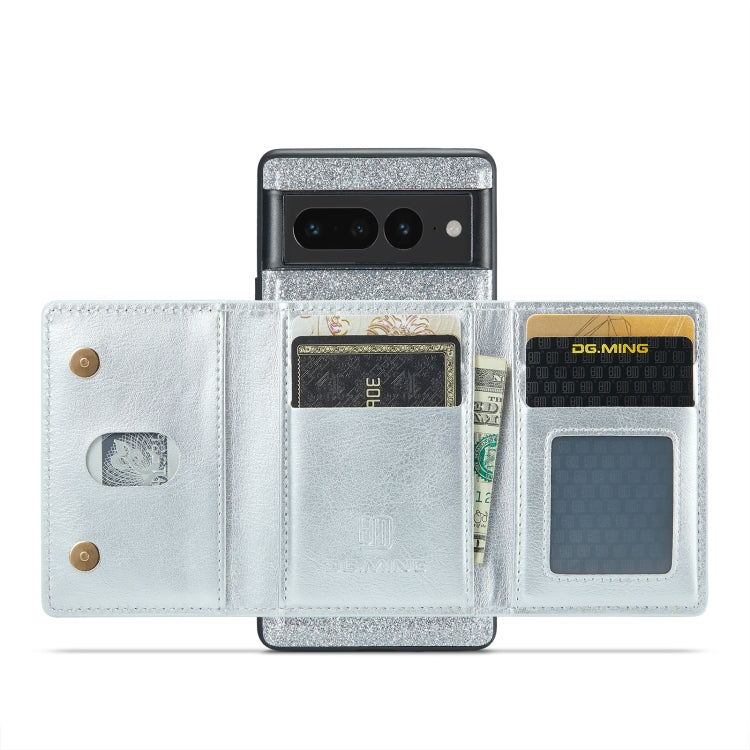 For Google Pixel 7 Pro DG.MING M3 Series Glitter Powder Card Bag Leather Case(Silver) - free shipping - PMC TechLife - Order now!