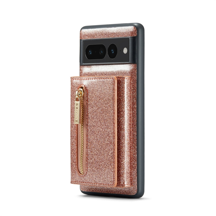 For Google Pixel 7 Pro DG.MING M3 Series Glitter Powder Card Bag Leather Case(Rose Gold) - Google Cases by DG.MING | Online Shopping South Africa | PMC TechLife | Buy Now Pay Later Mobicred
