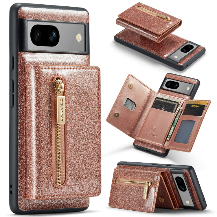 For Google Pixel 7A DG.MING M3 Series Glitter Powder Card Bag Leather Case(Rose Gold) - free shipping - PMC TechLife - Order now!