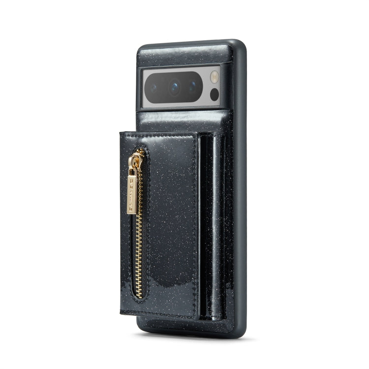 For Google Pixel 8 Pro DG.MING M3 Series Glitter Powder Card Bag Leather Case(Black) - Google Cases by DG.MING | Online Shopping South Africa | PMC TechLife | Buy Now Pay Later Mobicred