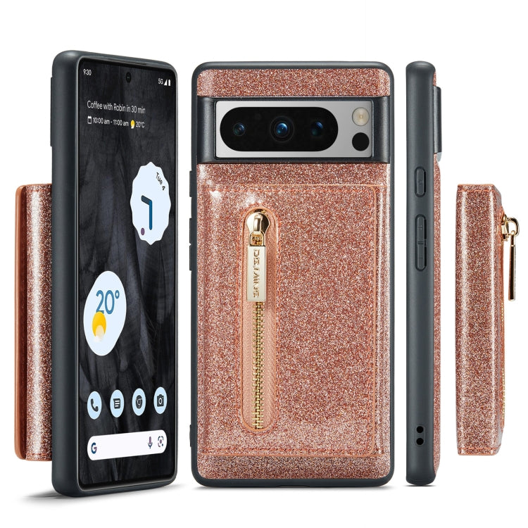 For Google Pixel 8 Pro DG.MING M3 Series Glitter Powder Card Bag Leather Case(Rose Gold) - Google Cases by DG.MING | Online Shopping South Africa | PMC TechLife | Buy Now Pay Later Mobicred
