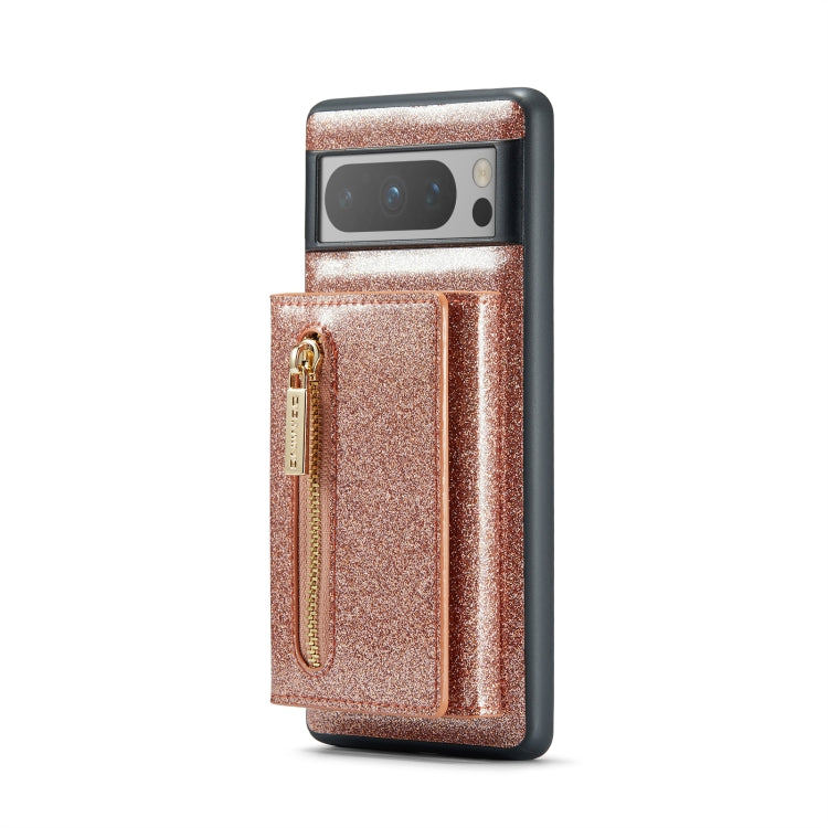 For Google Pixel 8 Pro DG.MING M3 Series Glitter Powder Card Bag Leather Case(Rose Gold) - Google Cases by DG.MING | Online Shopping South Africa | PMC TechLife | Buy Now Pay Later Mobicred