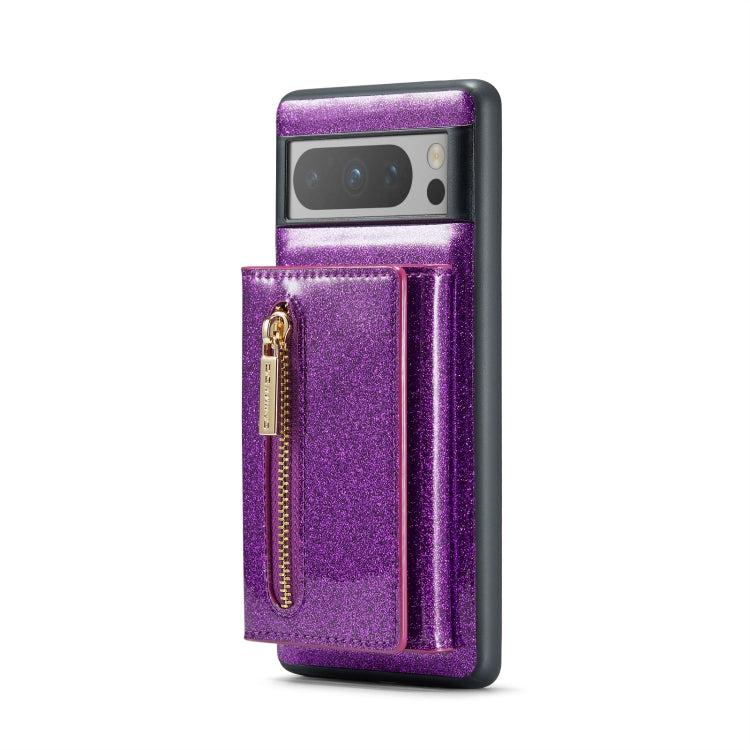 For Google Pixel 8 Pro DG.MING M3 Series Glitter Powder Card Bag Leather Case(Dark Purple) - Google Cases by DG.MING | Online Shopping South Africa | PMC TechLife | Buy Now Pay Later Mobicred