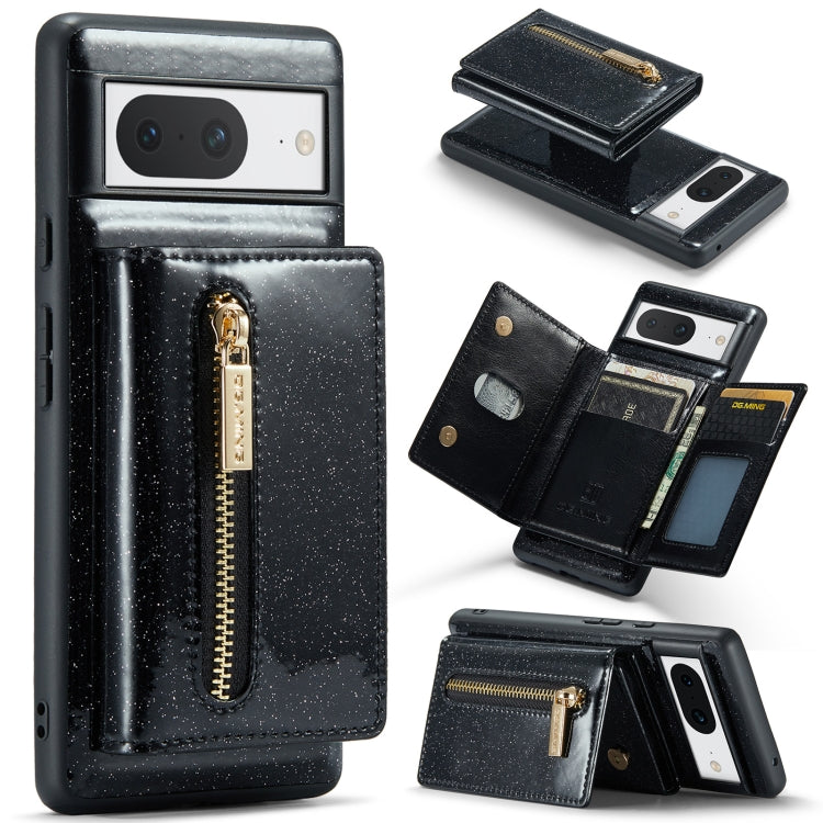 For Google Pixel 8 DG.MING M3 Series Glitter Powder Card Bag Leather Case(Black) - Google Cases by DG.MING | Online Shopping South Africa | PMC TechLife | Buy Now Pay Later Mobicred