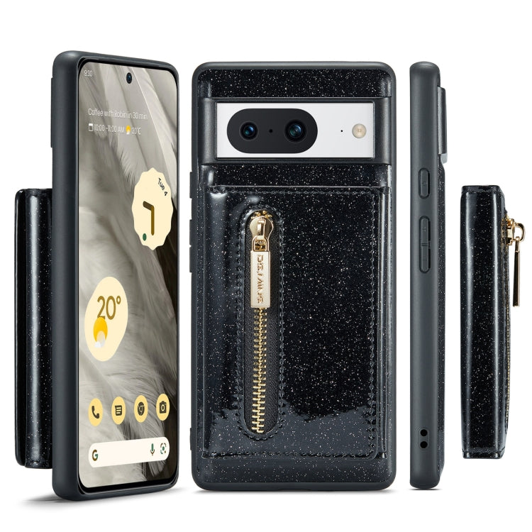 For Google Pixel 8 DG.MING M3 Series Glitter Powder Card Bag Leather Case(Black) - Google Cases by DG.MING | Online Shopping South Africa | PMC TechLife | Buy Now Pay Later Mobicred