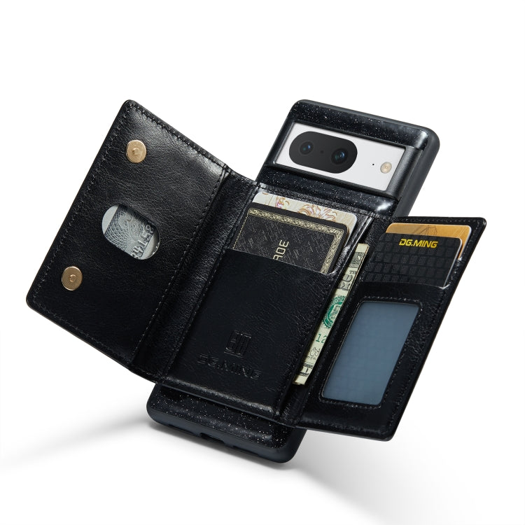 For Google Pixel 8 DG.MING M3 Series Glitter Powder Card Bag Leather Case(Black) - Google Cases by DG.MING | Online Shopping South Africa | PMC TechLife | Buy Now Pay Later Mobicred