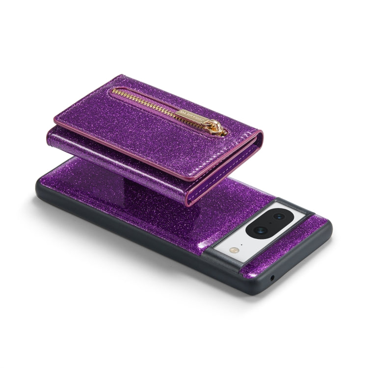 For Google Pixel 8 DG.MING M3 Series Glitter Powder Card Bag Leather Case(Dark Purple) - Google Cases by DG.MING | Online Shopping South Africa | PMC TechLife | Buy Now Pay Later Mobicred