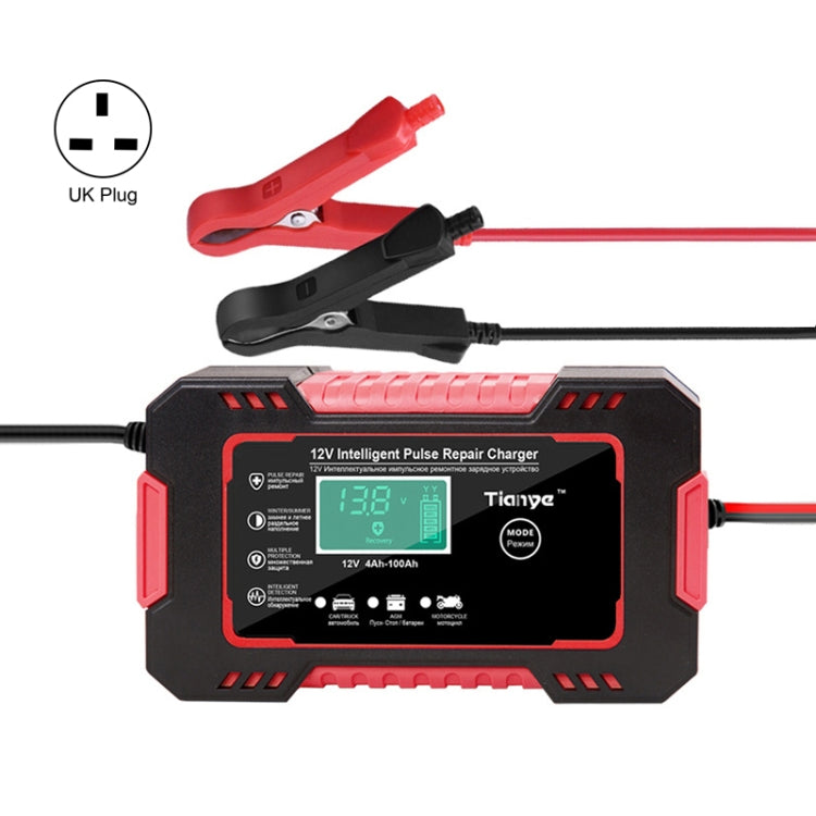 Motorcycle / Car Battery Smart Charger with LCD Creen, Plug Type:UK Plug(Red) - Battery Charger by PMC TechLife | Online Shopping South Africa | PMC TechLife | Buy Now Pay Later Mobicred