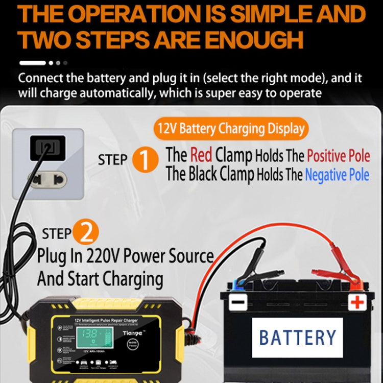 Motorcycle / Car Battery Smart Charger with LCD Creen, Plug Type:EU Plug(Yellow) - Battery Charger by PMC TechLife | Online Shopping South Africa | PMC TechLife | Buy Now Pay Later Mobicred