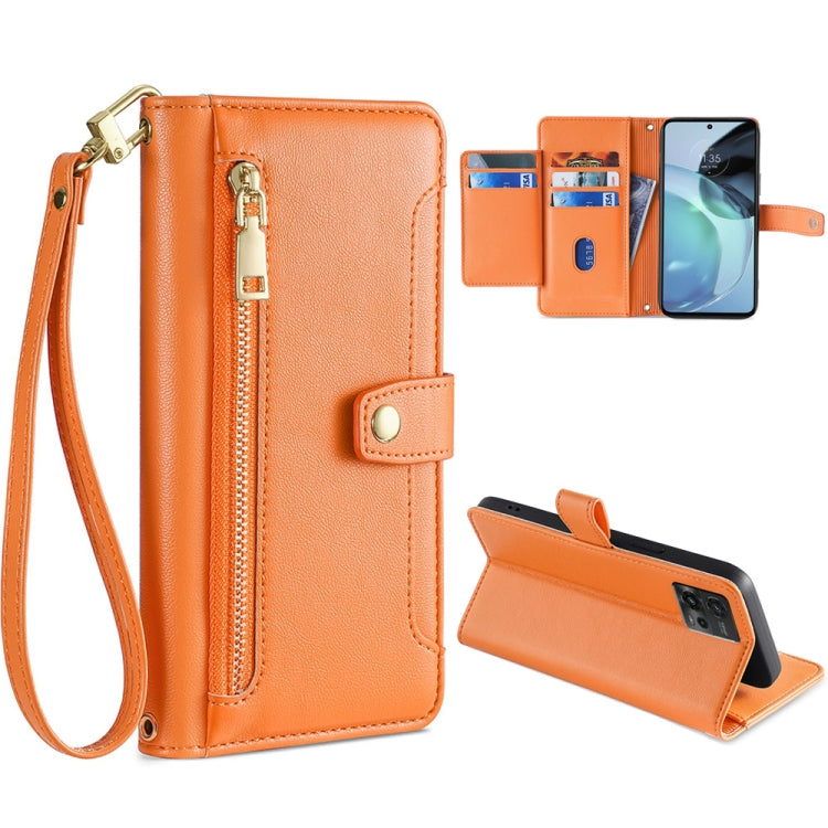 For Motorola Moto G72 4G Sheep Texture Cross-body Zipper Wallet Leather Phone Case(Orange) - Motorola Cases by PMC TechLife | Online Shopping South Africa | PMC TechLife | Buy Now Pay Later Mobicred