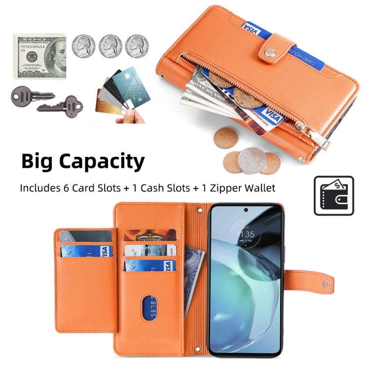 For Motorola Moto G72 4G Sheep Texture Cross-body Zipper Wallet Leather Phone Case(Orange) - Motorola Cases by PMC TechLife | Online Shopping South Africa | PMC TechLife | Buy Now Pay Later Mobicred