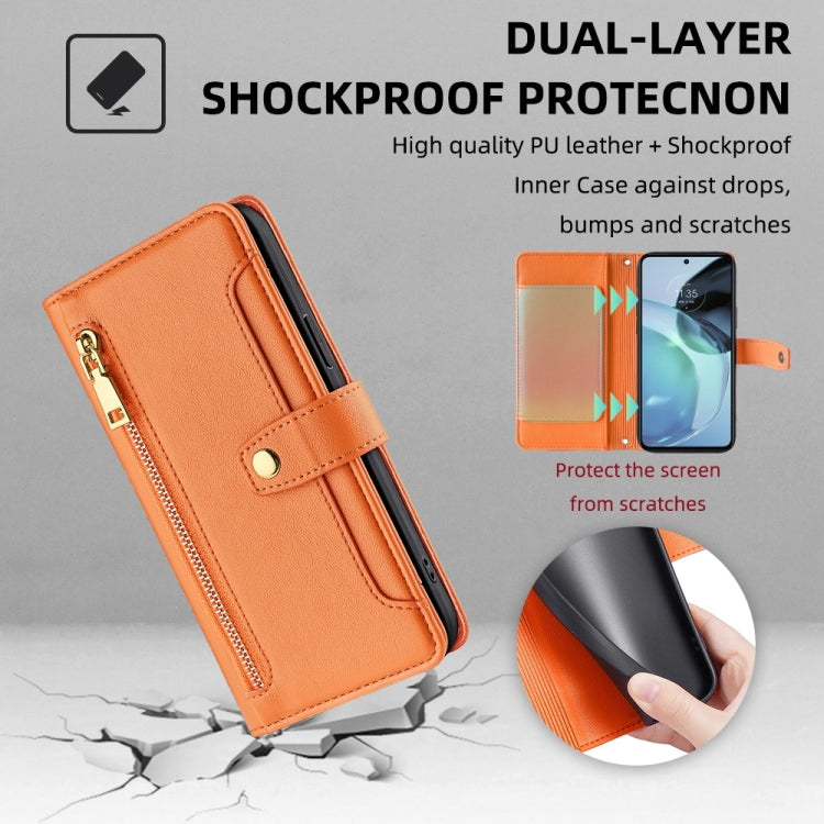 For Motorola Moto G72 4G Sheep Texture Cross-body Zipper Wallet Leather Phone Case(Orange) - Motorola Cases by PMC TechLife | Online Shopping South Africa | PMC TechLife | Buy Now Pay Later Mobicred