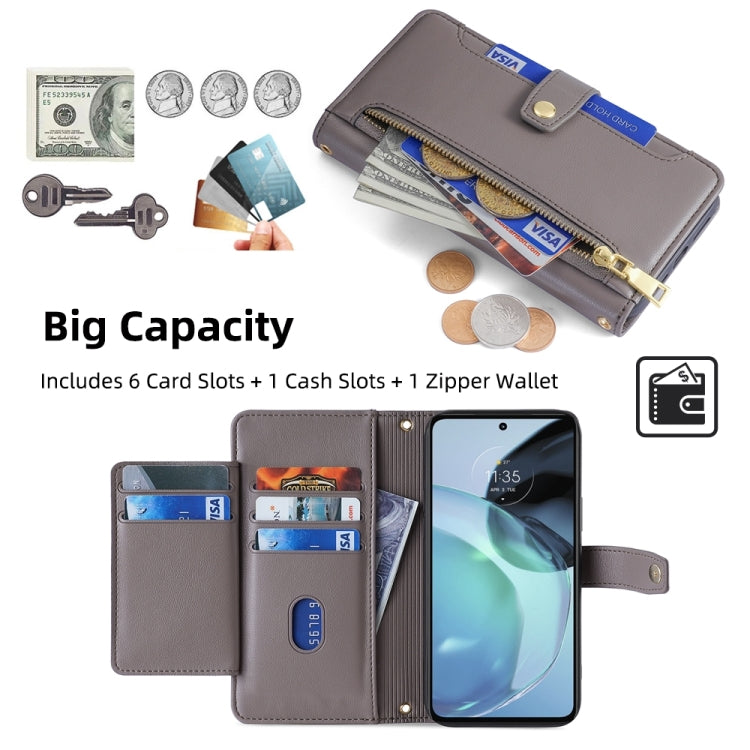 For Motorola Moto G72 4G Sheep Texture Cross-body Zipper Wallet Leather Phone Case(Grey) - Motorola Cases by PMC TechLife | Online Shopping South Africa | PMC TechLife | Buy Now Pay Later Mobicred